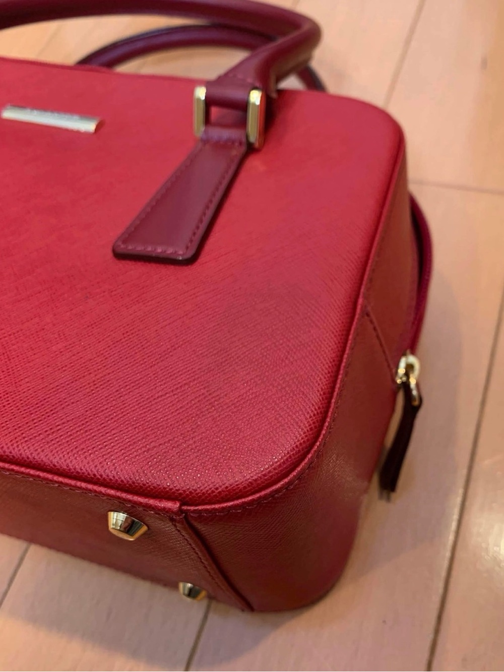 Burberry Red Structured Saffiano Satchel with Gold Hardware - Picture 10 of 12